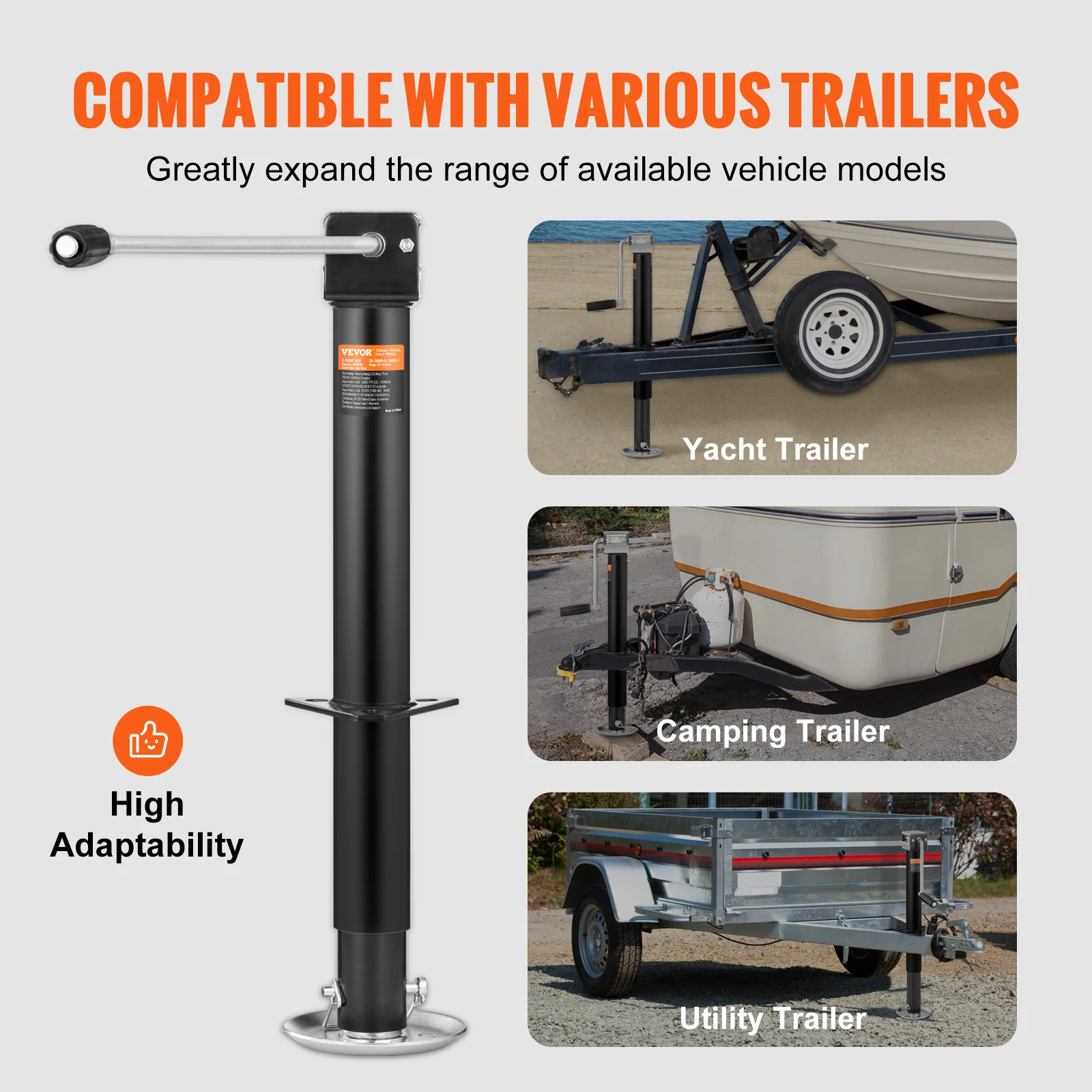 VEVOR 5000lbs Trailer Tongue Jack A-frame Bolt on Trailer Jack Stand with Handle for Lifting RV Utility Yacht