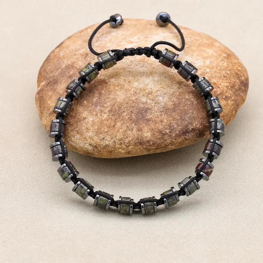 Men Bracelet Natural Stone Hematite Beads Braided Jewelry Gift