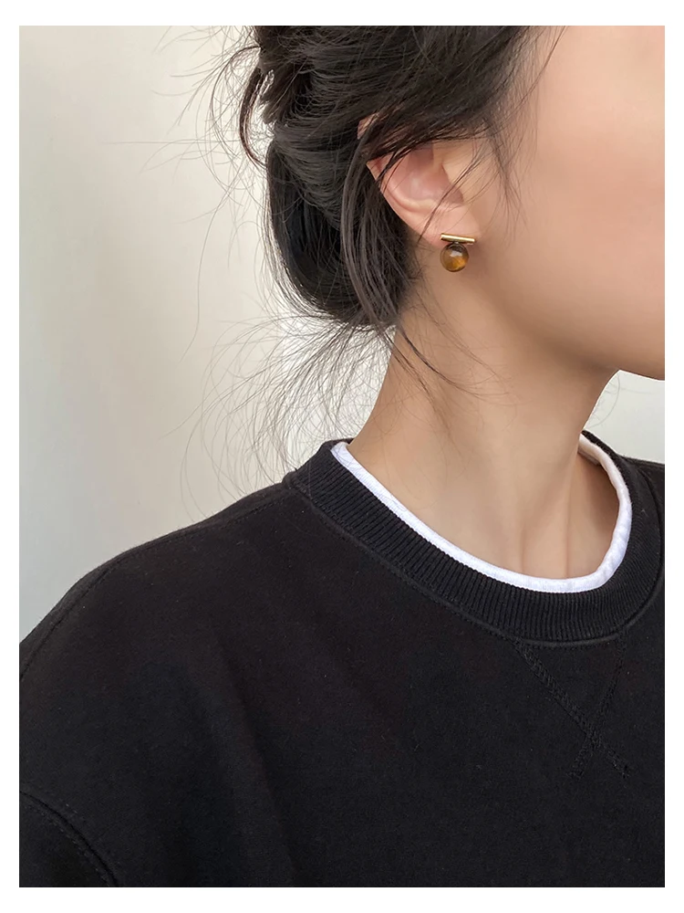 Design Sense Tigerauge Stein Runde Perlen Minimalistische Ohrringe 2025, neuer Schmuck Weihnachten für Damenmode-Ohr-Accessoires – Detail 6
