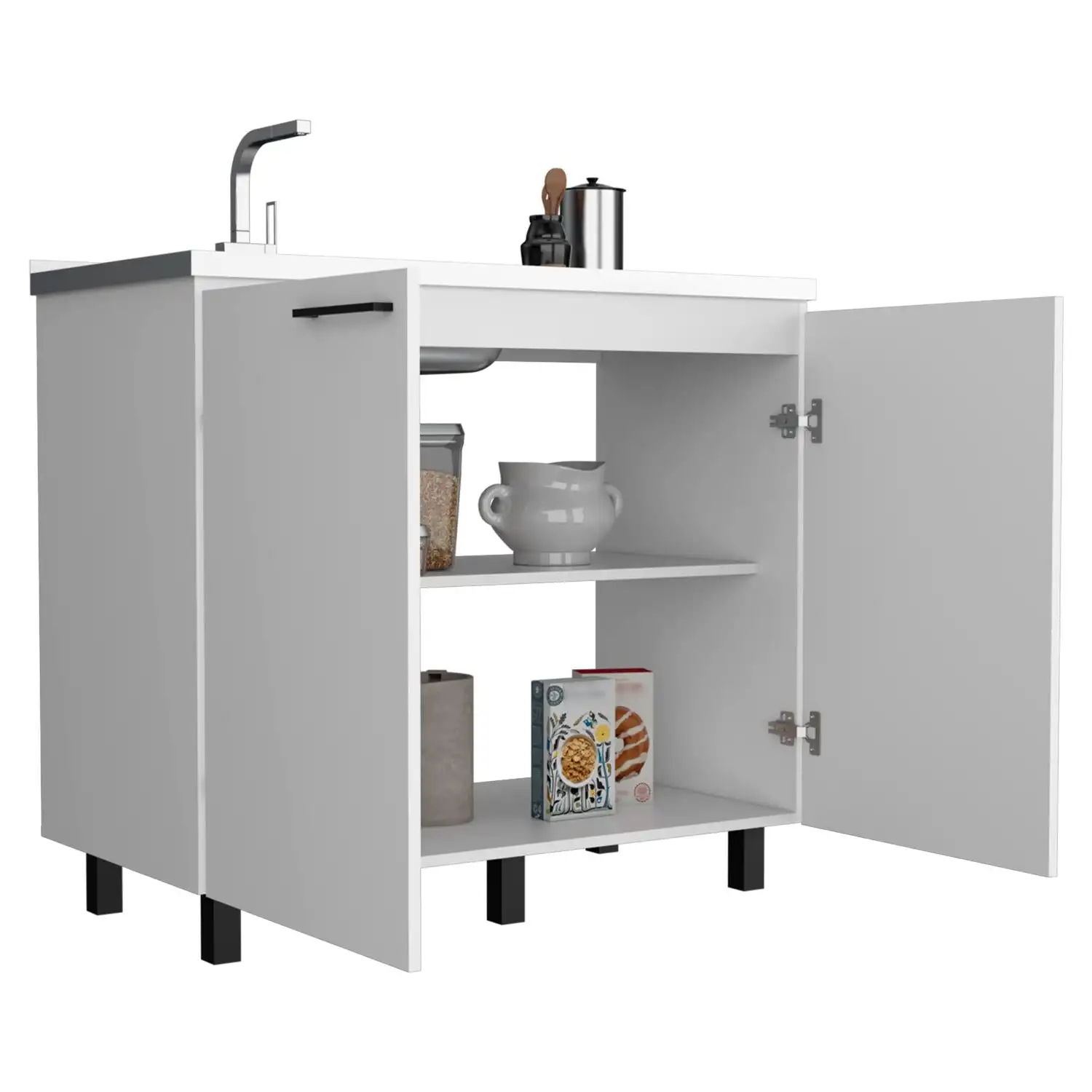 Napoles 2 Utility Sink with Cabinet, Stainless Steel Countertop, Interior Shelf White 5