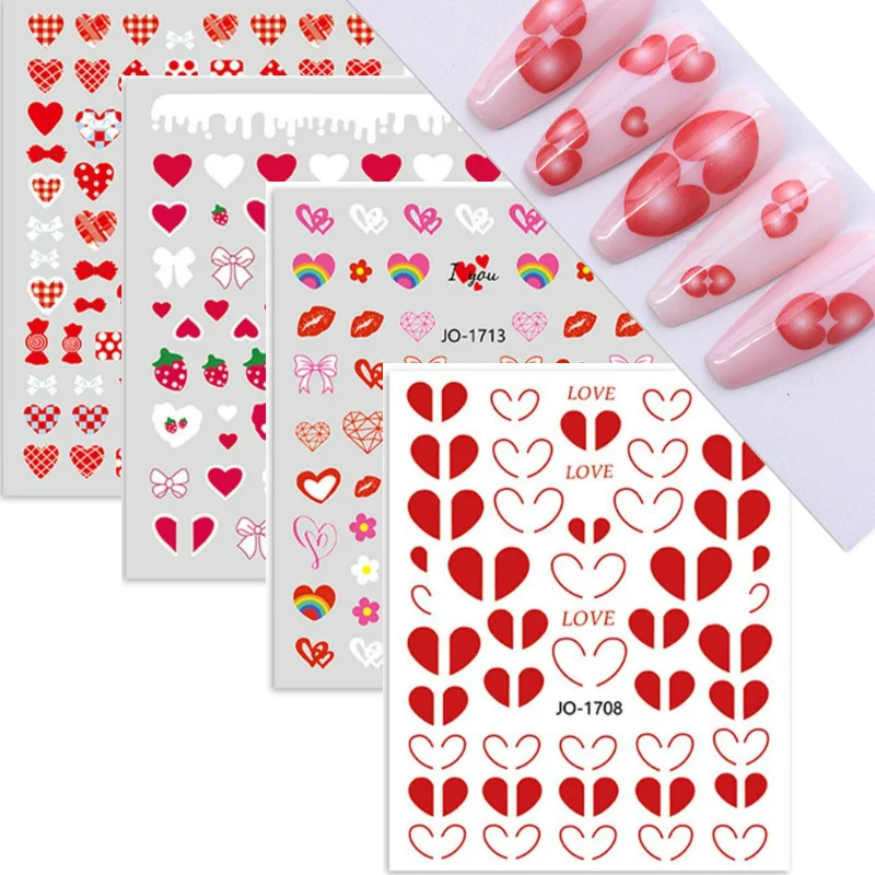 

3D Nail Stickers Back Glue Nail Stickers Love heart elegant flowers fruit strawberry tulips Nail Decal Stickers For Nail Tips
