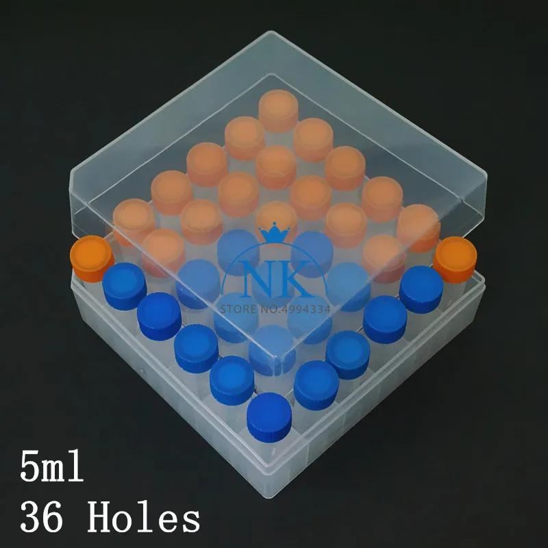 36 pieces plastic 5ml freezing tube + one piece 36 vents plastic Freezing tube storage box for experiment