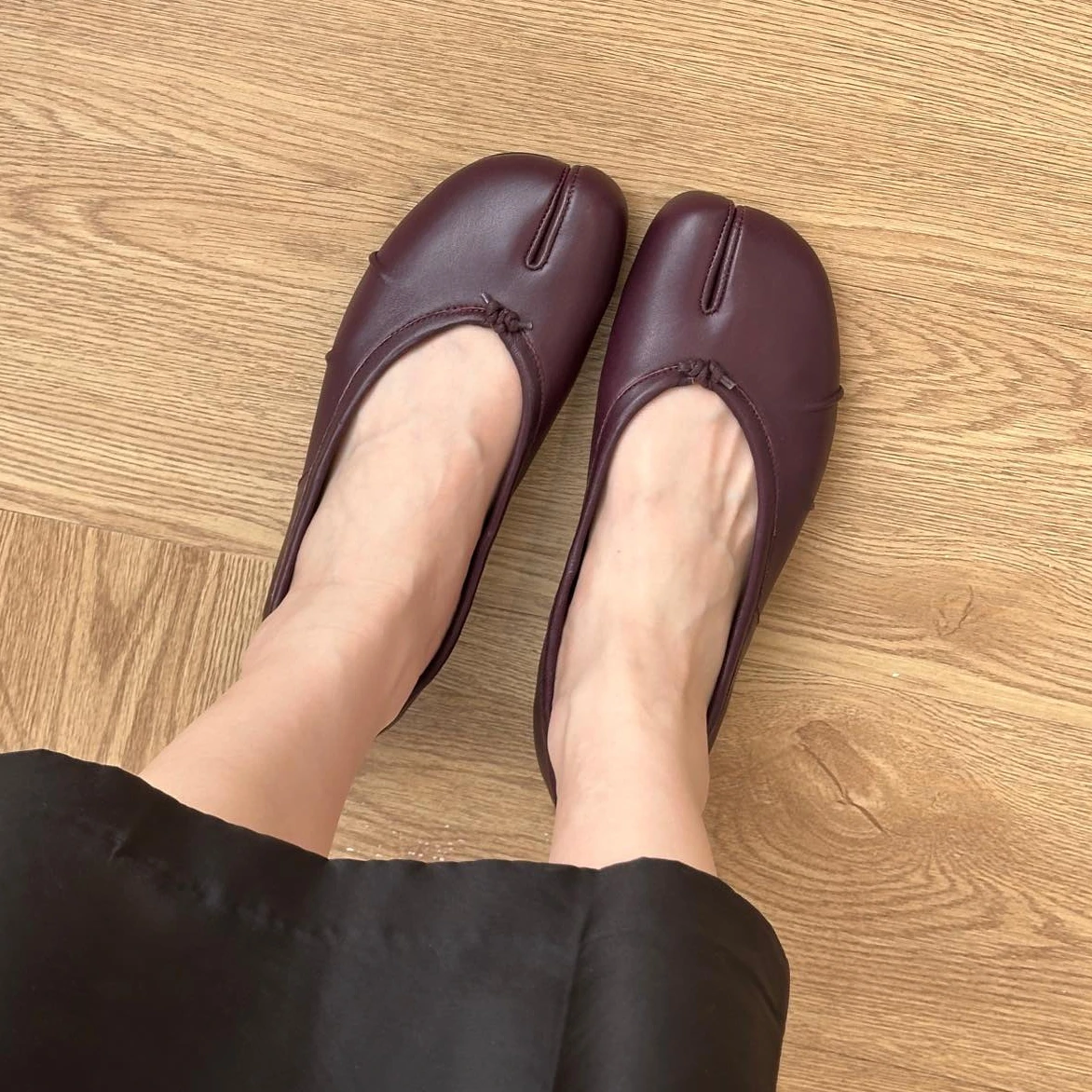 여성용 스플릿 토 슈즈, 플리츠 발레 슈즈, 양가죽 플랫 슈즈, 디자이너 여성 슈즈, 럭셔리 신상