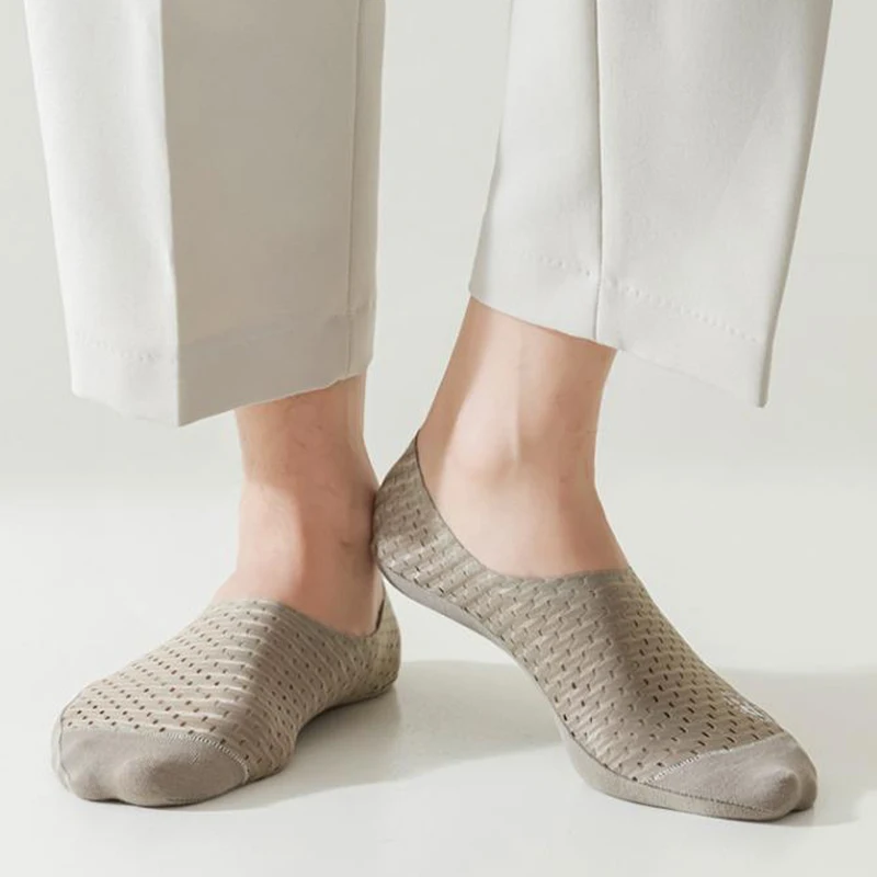3 Pairs Men's Boat Socks Summer Ultra-thin Breathable Casual Slippers Silicone Non-slip Comfortable