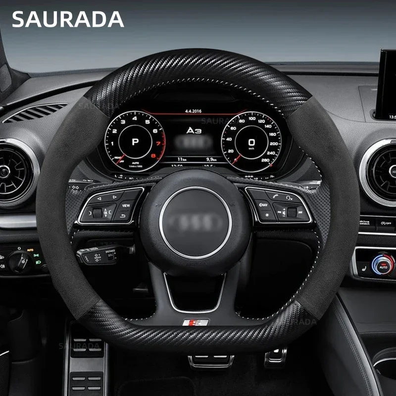 Premium Car Leather Steering Wheel Cover – 15-Inch, Non-Slip Design