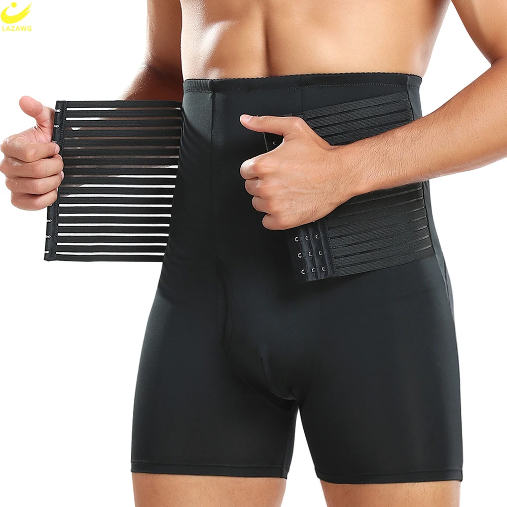 

LAZAWG Men Tummy Control Shorts High Waist Butt Lifter Panties with Pads Waist Trainer Slimming Abdomen Hip Enhancer Shapewear