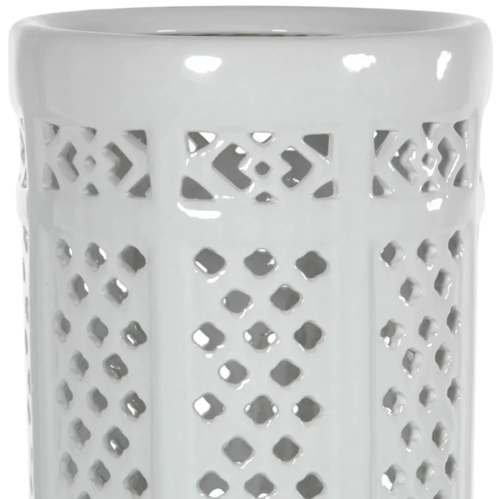 Oriental Furniture 17" Carved Lattice Decorative Umbrella Stand, Classic, White
