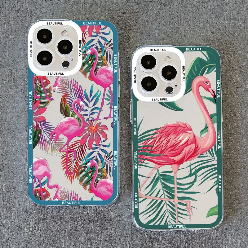Vibrant Pink Red Flamingo Clear Phone Case – Stylish Transparent Coque Phone Cover