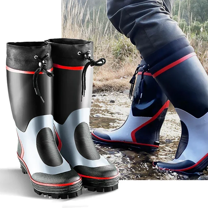 Waterproof Fishing Boots for Men, Non-Slip Steel Nails, Outdoor Rubber, Wear Resistant, Anti Slippery Shoes, Sea Reef