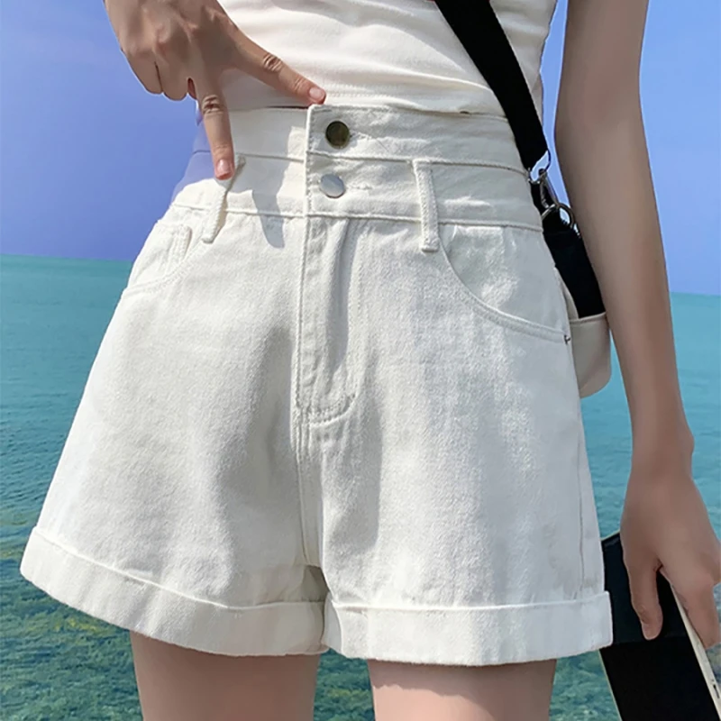 Black High-Waisted Denim Shorts Women's Summer New Loose Casual Thin Retro Wide Legs A-Line Short Hot Pants Versatile Ropa Mujer