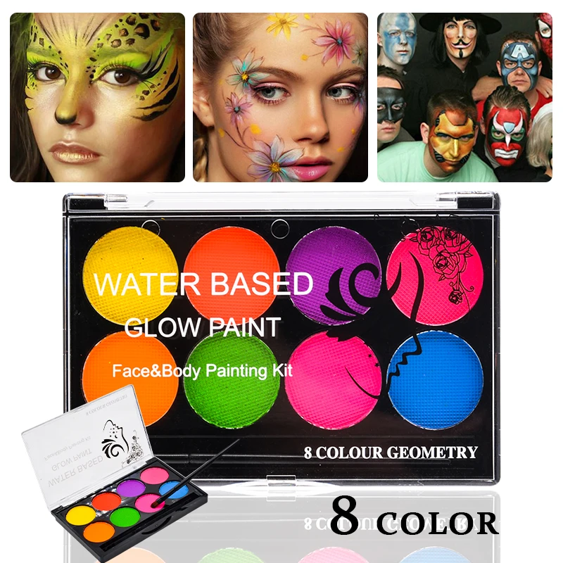 

8 Colors Fluorescent Face Body Art Paint UV Glow Oil Painting Halloween Party Fancy Dress Beauty Makeup Tool Halloween Makeup