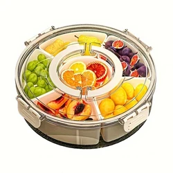 Family Pack Rotating Picnic and Snack Tray with Lid - Six - Compartment Serving Dish (Fig. reactionary)