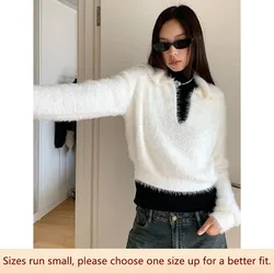 Palele Silk Autumn/winter Cropped Knitted Top V-neck Comfortable Faux Mink Sweater Women's Solid Color Pullover Sweater