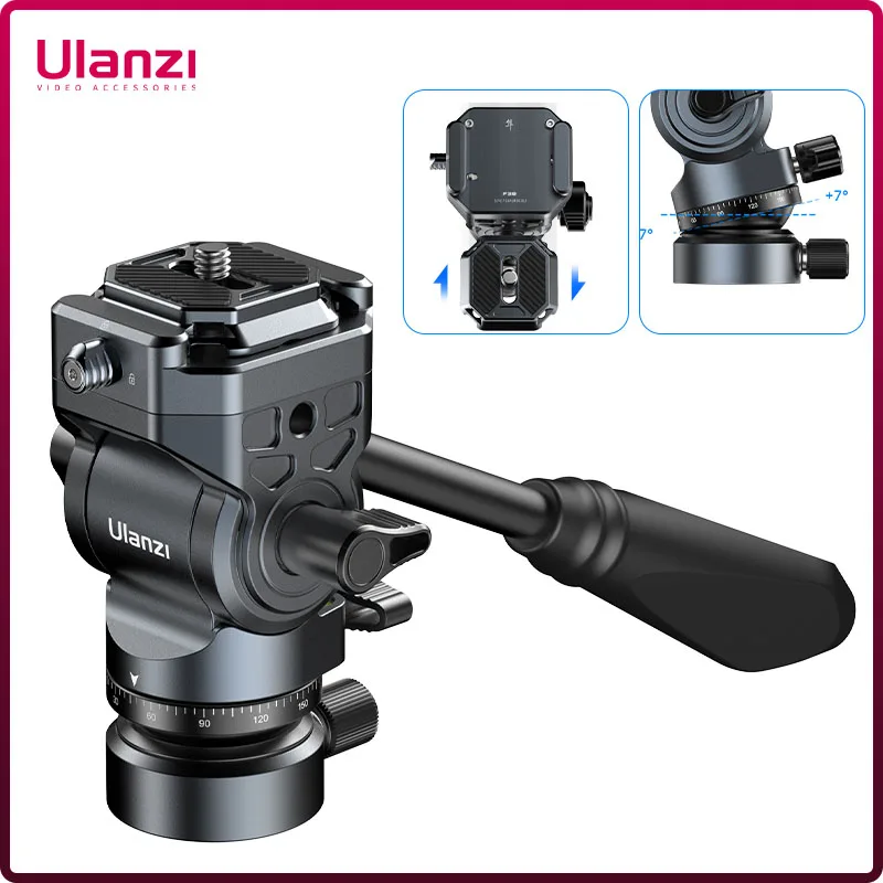 Ulanzi Eh12 F38 Quick-Release Vloeistof Video Kop 360 ° Panoramische Cardanische Kop Kanteling-90 ° + 55 ° W Afneembare Handgreep Voor Statief Schieten