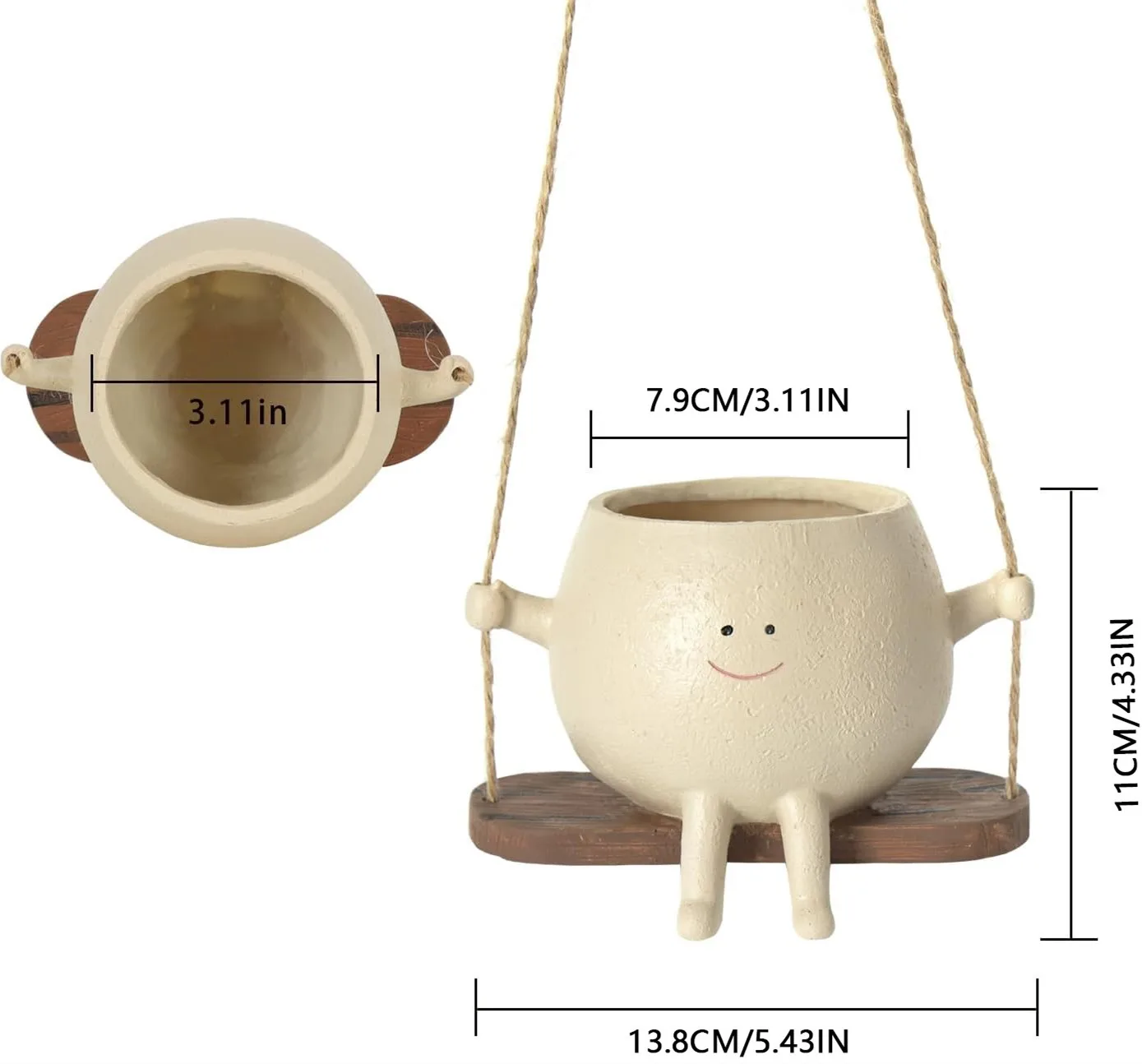 그네 화분 걸이식 웃는 얼굴 화분, 창의적인 귀여운 다육 식물 화분, 정원 안뜰 조경 배치