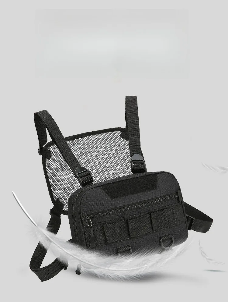 Military enthusiasts wearing vests, charter planes, chest trendy tactical shoulder bags, running hiking backpacks,_voghion.com