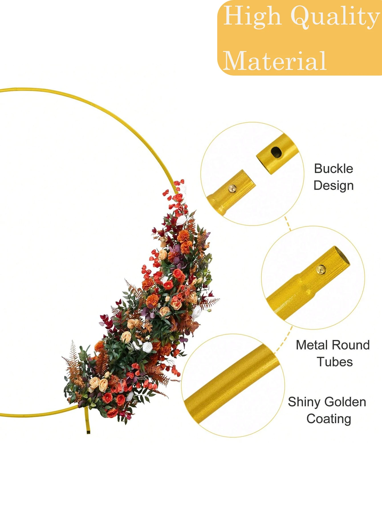 Runder Bogen-Hintergrundständer-Set, großer goldener Kreis-Ballonbogenrahmen aus Metall mit Sockel für Hochzeit, Geburtstag, Party-Dekoration – Detail 2