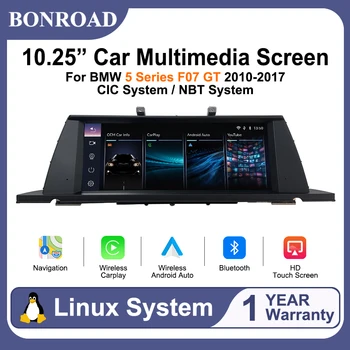 Pantalla táctil inalámbrica BONROAD de 10.25 pulgadas con Carplay Linux y Android Auto Autolink para BMW Serie 5 F07 GT 2010-2017 con sistema CIC/NBT 1