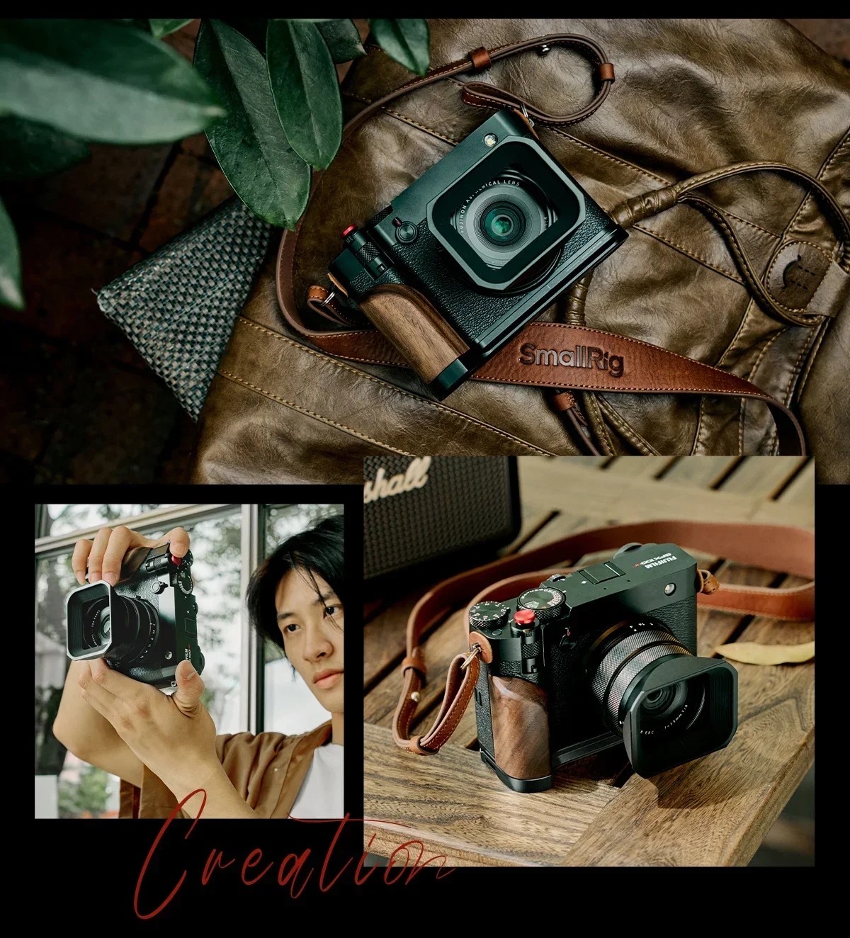 SmallRig L-Shape Mount Plate with Wooden Handle for FUJIFILM GFX100RF, with Shut