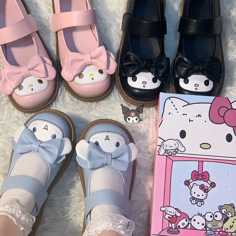 

2022 New Cartoon Anime Kawaii Cinnamoroll Kuromi My Melody Sanrio Spring and Autumn Casual Cute Round Toe Small Leather Shoes