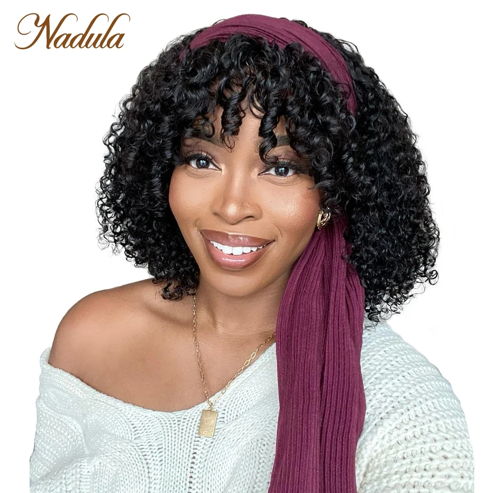 Nadula Hair Headband Wigs With Bangs Brazilian Curly Human Hair