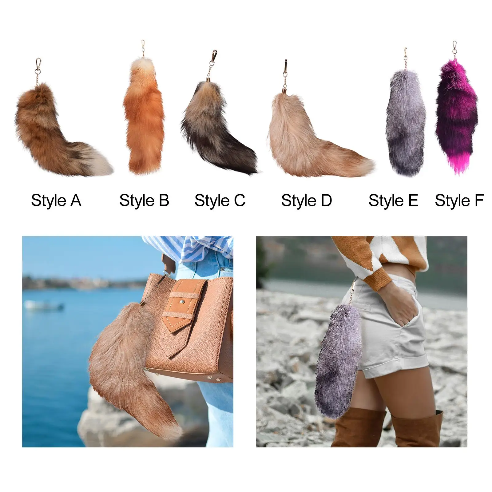 Faux Fur Keychain Backpack Charm Handcraft Decor 40cm Long Hanger Fashionable Cosplay Women Keyring for Party Costume Car Women