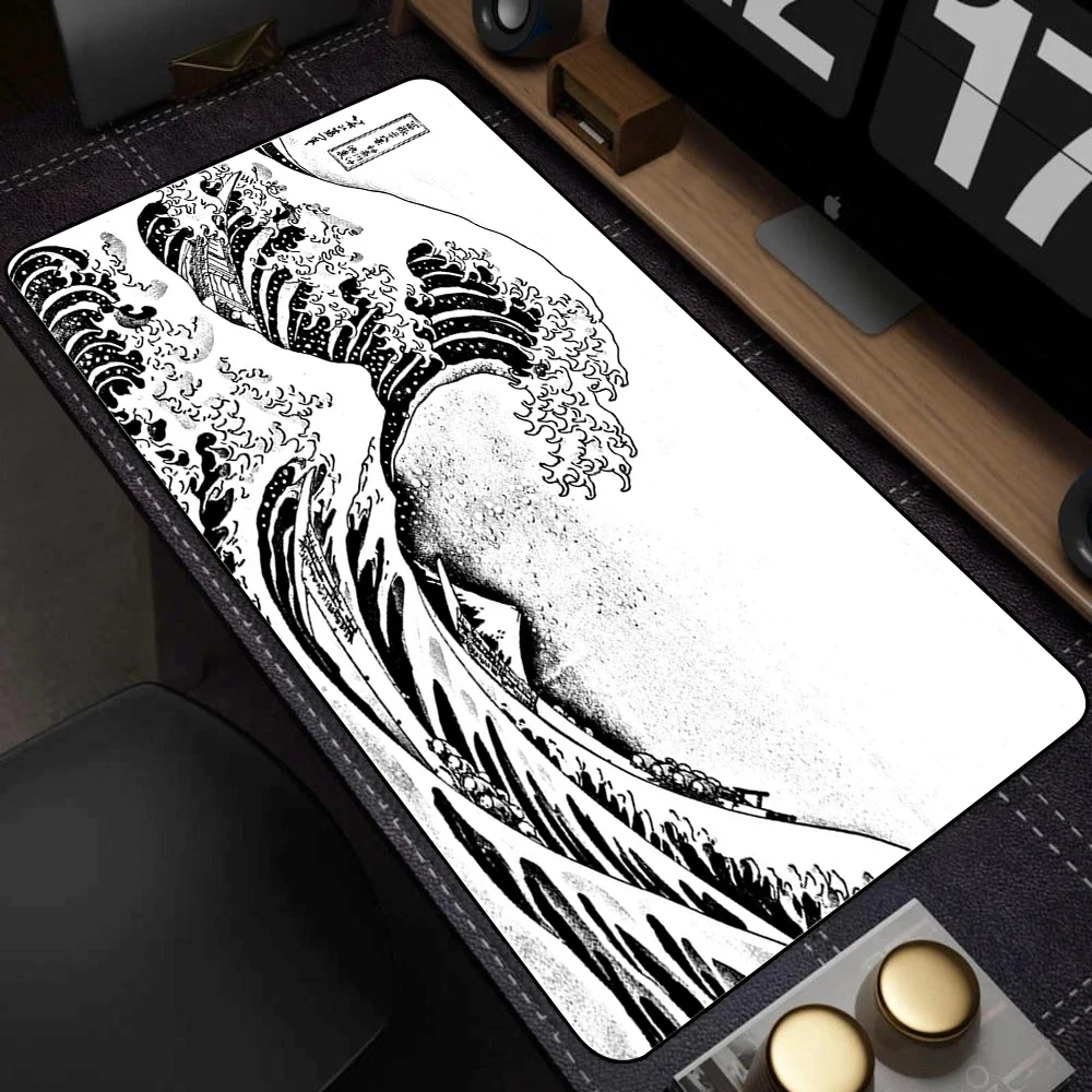 Mouse Pad Gamer Black Great Wave Art Mousepad XXL Mechanical Keyboard Pad Non-Slip Carpet Natural Rubber Big Mouse Mats 900x400 — view 3
