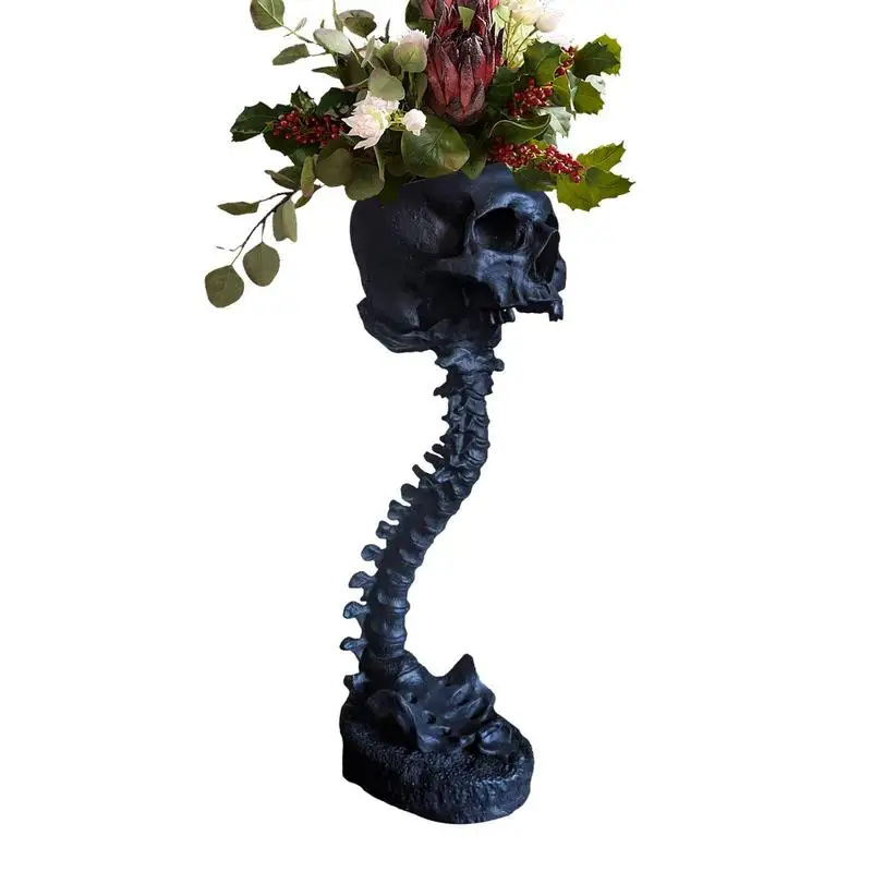 

Skull Planter Spine Stand Set Goth Spooky Decor Deep Polyresin Skulls Pot Skeleton Home Decor Scary Halloween Style Decor