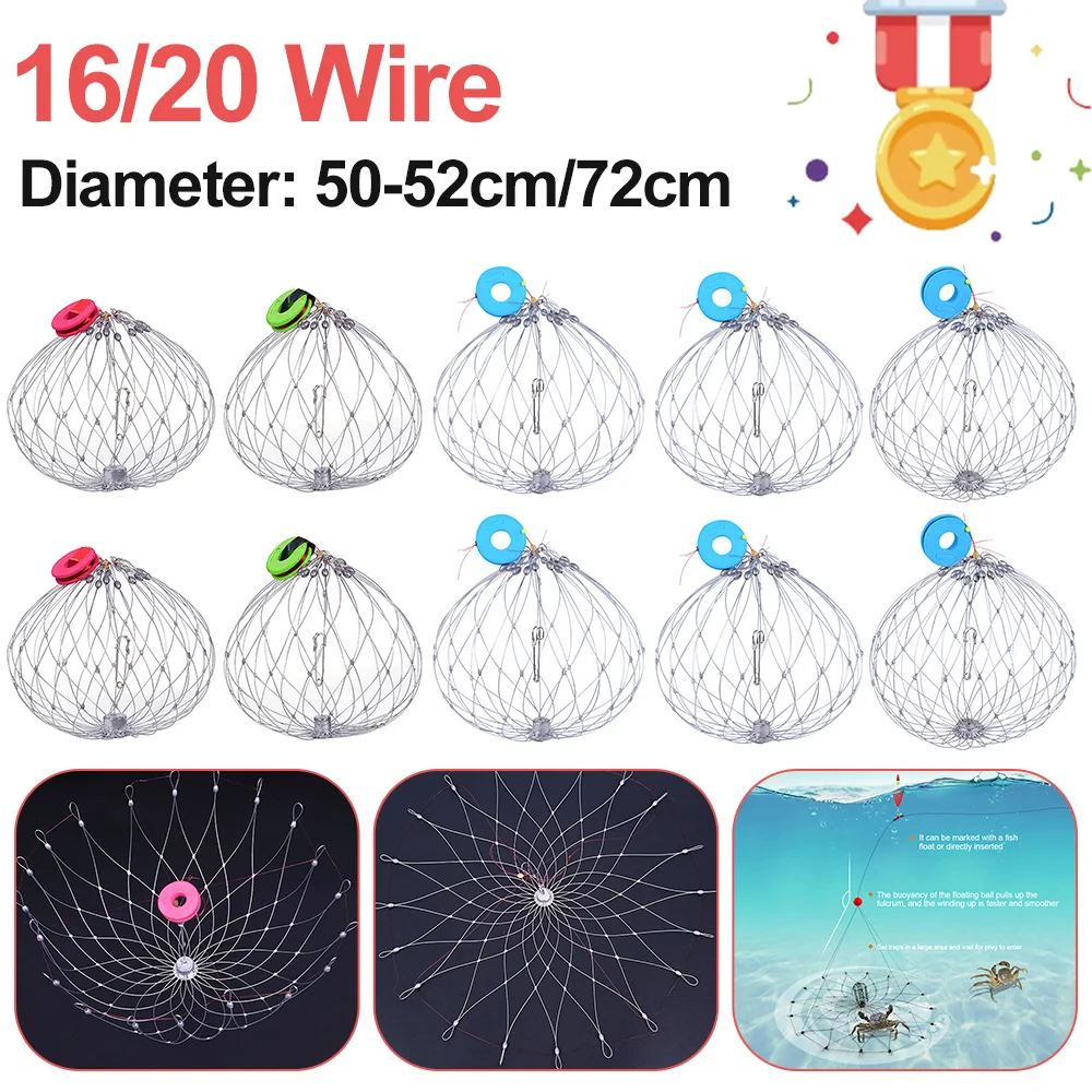 1PCS Fishing Net Cage Automatic Open Closing Fishing Crab Trap Net Steel  Wire for Saltwater Seawater Outdoor Fishing Accessories