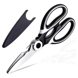 Premium Multifunctional Stainless Steel Kitchen Scissors for Effortless Food Preparation and Precision Cutting (Black)