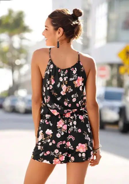 Women Short Overalls Summer Sleeveless Floral Print Slip