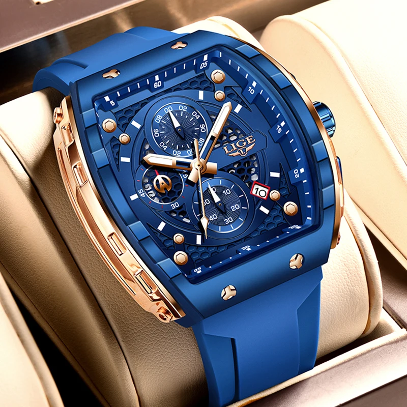 LIGE Fashion Mens Watches Top Brand Luxury Silicone Quartz Watch For Men Casual Military Sports Chronograph Relogios Masculino