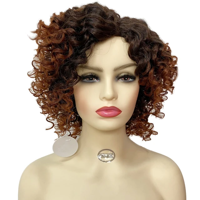 Synthetic African American Wig Natural Synthetic Short Afro Kinky Curly Wig Female Hair Ombre Brown Waving Wig for Woman Sale Ombre Brown