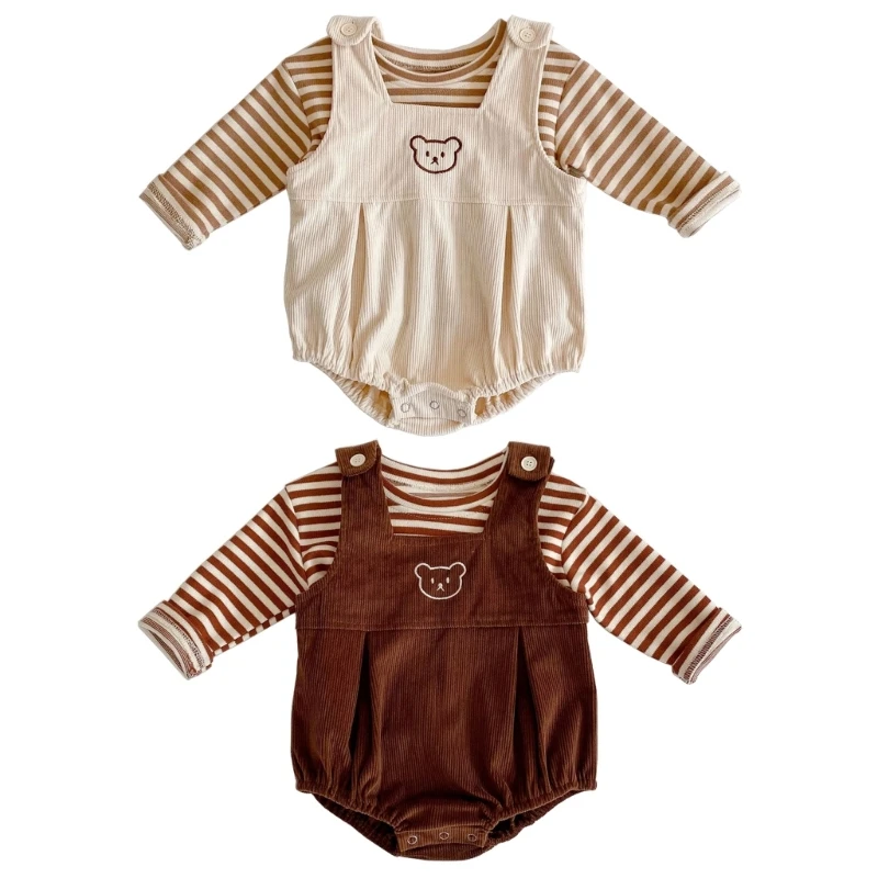 

Spring Rompers Baby Hip Wrap Jumpsuits Cute Coveralls & Stripe T-shirt for Baby Girls Boys Toddler Fashion Sweater Suit