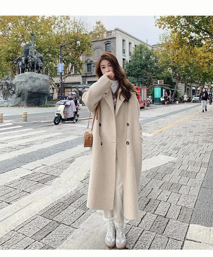 Pink Woolen Coat Women's Mid length 2023 Autumn/Winter New