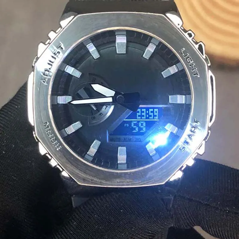 Luxury Men LED Digital Quartz Wristwatch Stainless Steel Dual Display Multifunction Sports Watch High Quality Relógio masculino