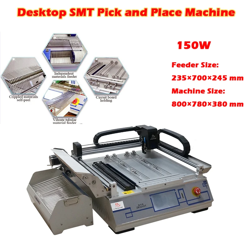 

Full Automatic Desktop SMT Pick and Place Chip Mounting Machine 2 Heads ZB3245T for Assembly Line 150W