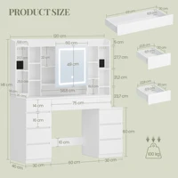 Туалетный столик с зеркалом, большое зеркало, туалетный столик с 8 ящиками и 11 открытыми отделениями, встроенная полка для ювелирных изделий. — изображение 6