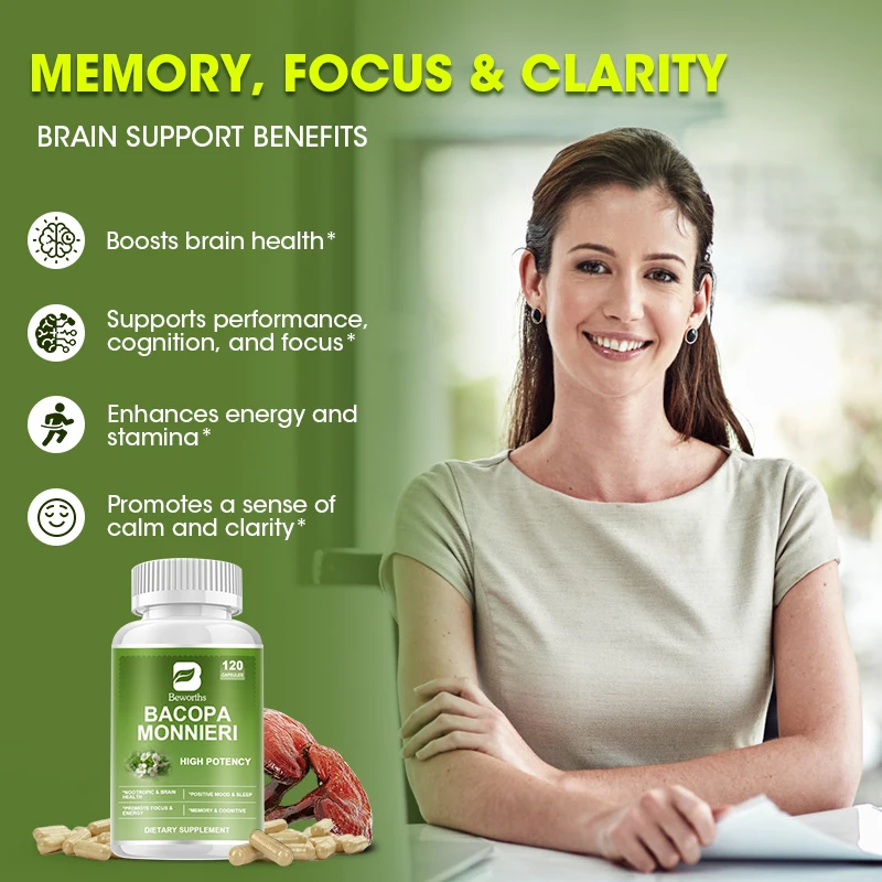 Energy Booster Lions Mane Mushroom Capsules BEWORTHS Bacopa Monnieri Capsule Boosts Brain Health Supports Performance Cognition and Focus Enhances Energy and Stamina
