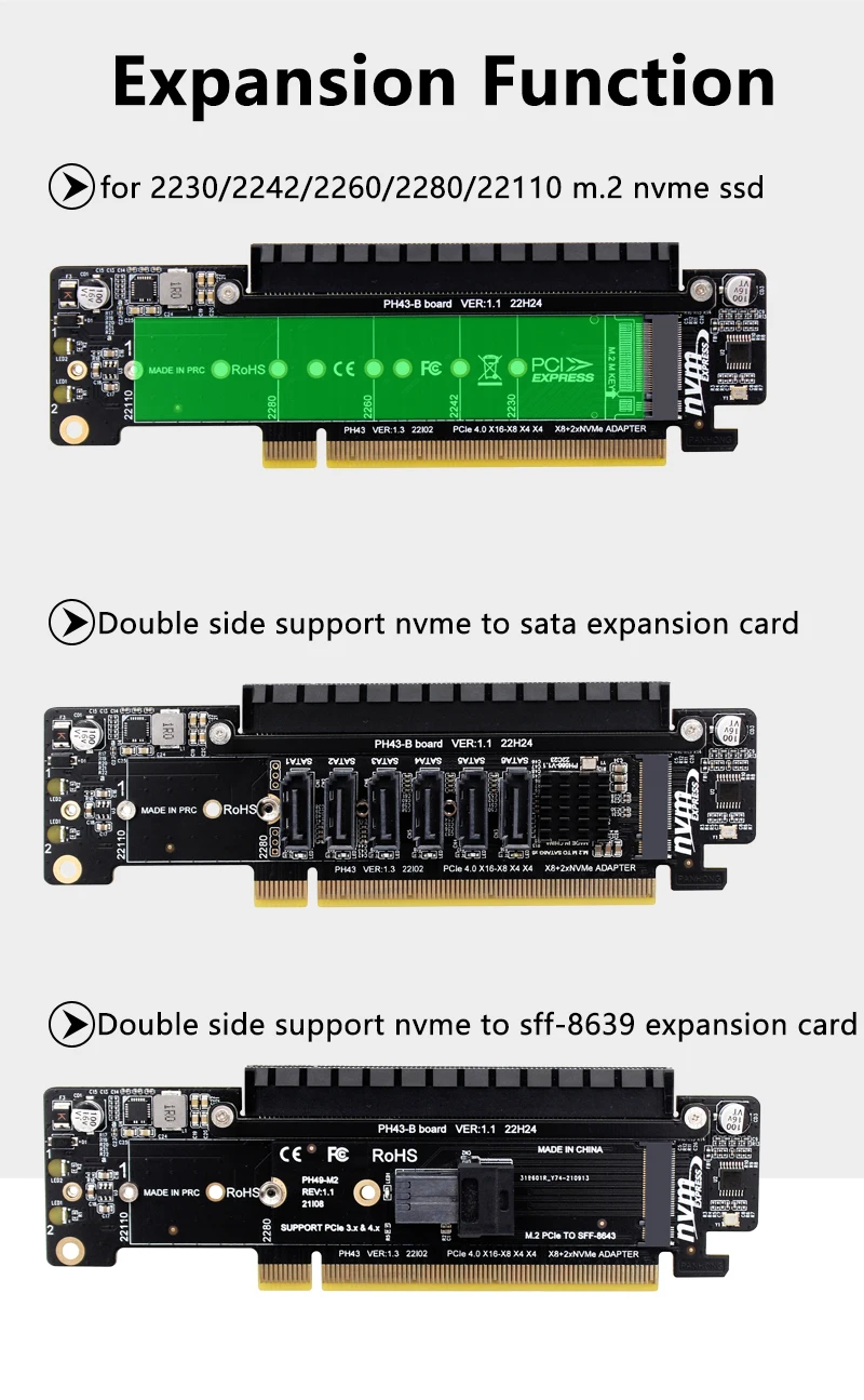 Description Picture 5 of itemPCI Express 4.0 X16 to X16 Slot + 2Port M.2 NVME PCI-E Split VROC Card M KEY NVME RAID Card for 2230 2242 2260 2280 22110 M2 SSD
