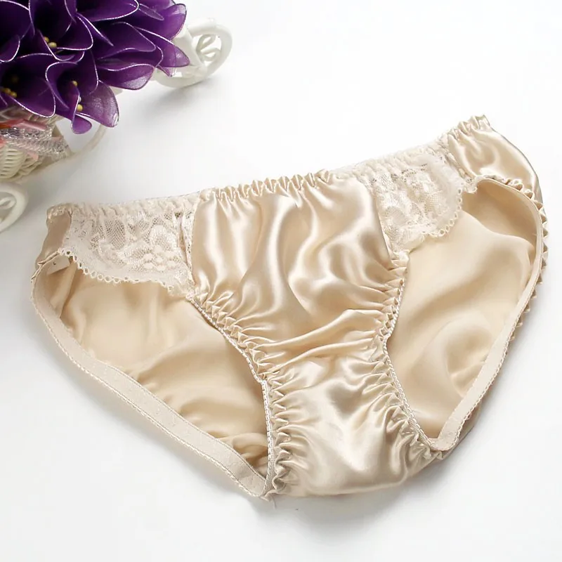 

100% silk lace panties female antibiotic women's low-waist briefs sweat absorbing breathable