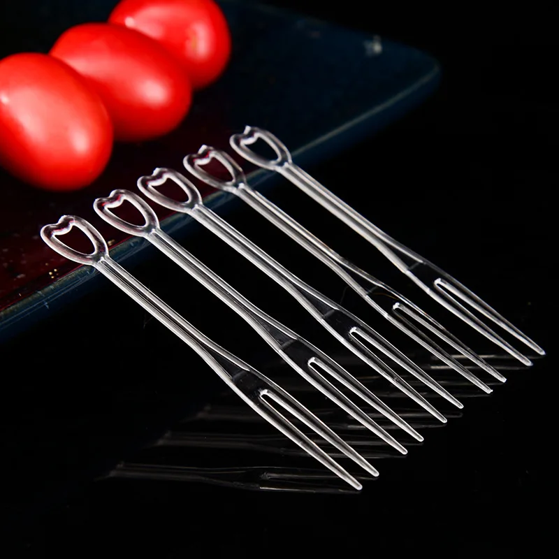 100pcs Fruit Fork Cake Dessert Food Fruit Pick Children Snack Mini Party Festival Heart Tableware Decoration Plastic Toothpick
