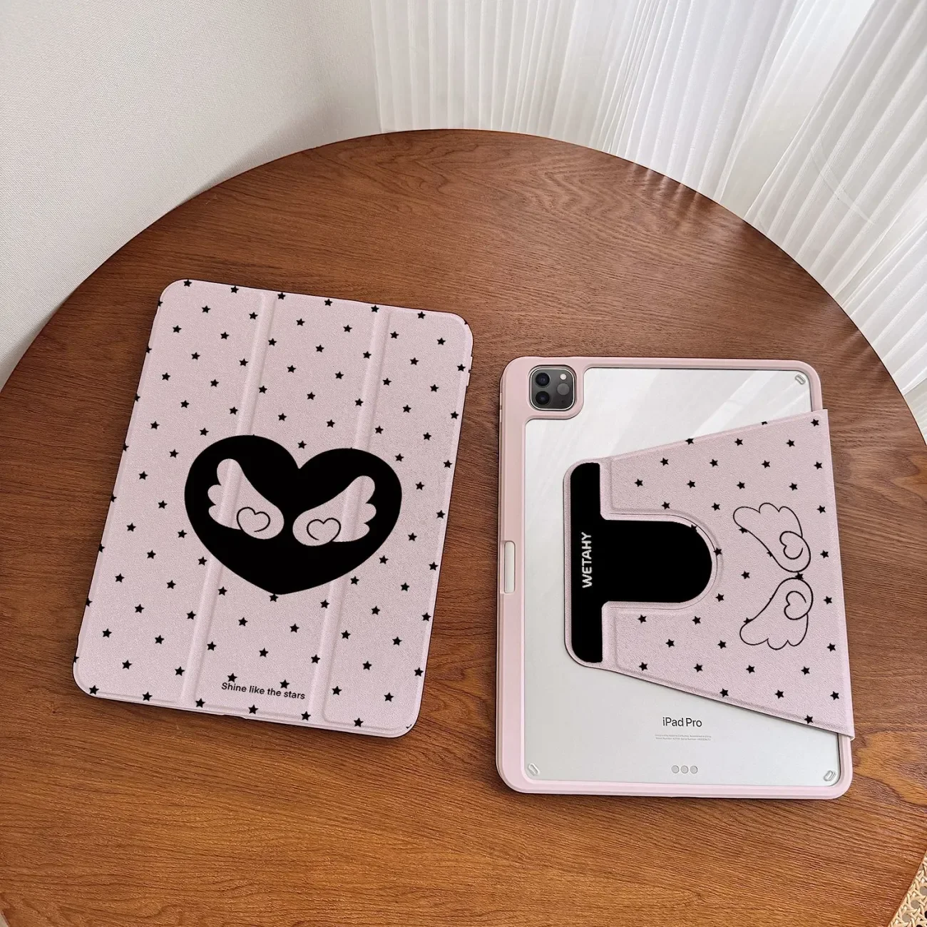 Pink Angel Wing Polka Dot Rotating Tablet Case with Pen Holder