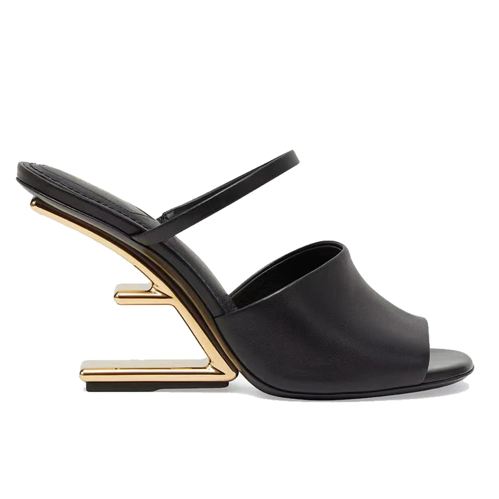

Hollow Shaped Heel Fashion Open Toe Sandals Fur Narrow Band High-Heeled Outdoor Runway Slippers Luxury Solid Color Women's Shoes