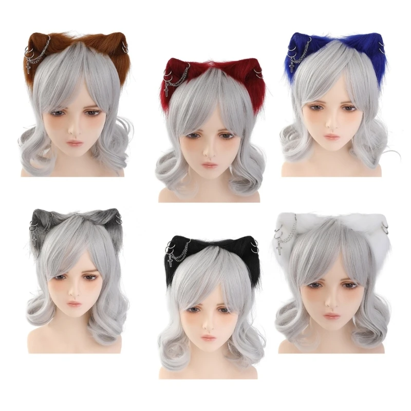 

Wolf Kitten Cosplay Headwear Party Sexy Kitten Headbands with Earring Animation Hair Hoop for Live Show Role Play