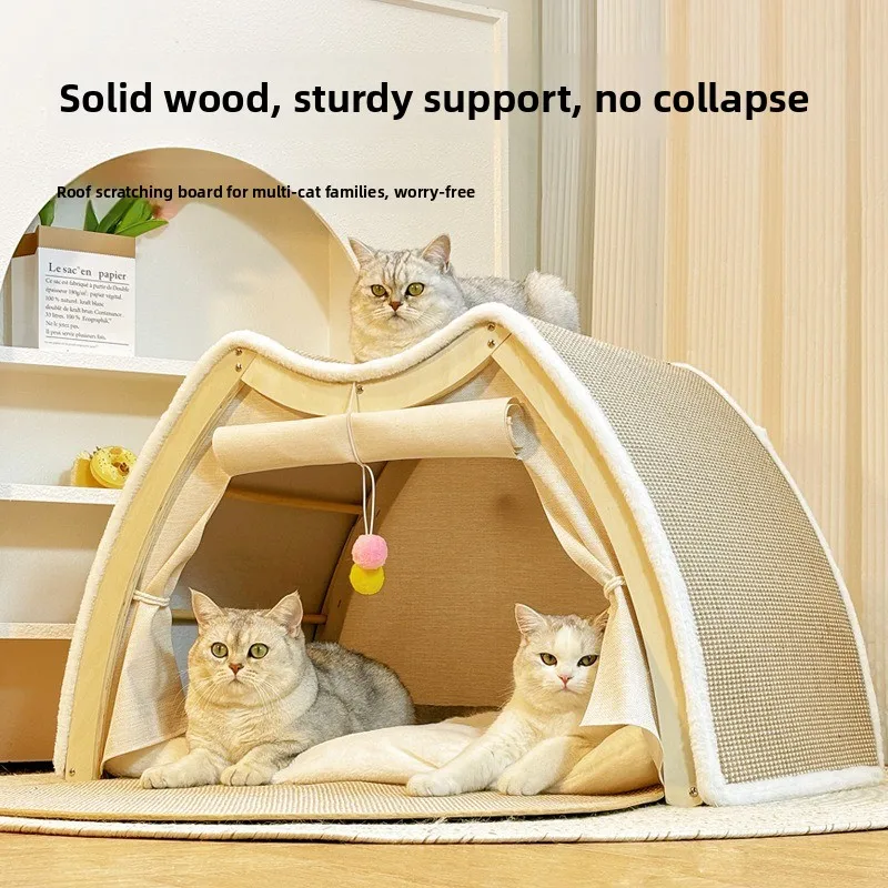 Warmth Enclosed Wooden  Scratching Board Large Villa Sle  House for All Seasons Indoor Pet elter  Tent Dog Bed