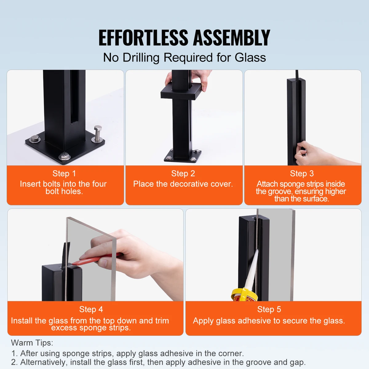 SucceBuy Glass Clamp 41.34 in Height Glass Railing Bracket for 0.39 "-0.47 " Thickness Tempered Glass,  Stainless Steel Clamp — view 3