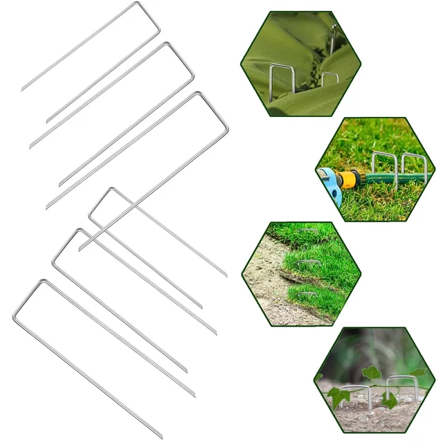 10/20pcs Landscaping Staples Galvanized Garden Stakes U-tape Artificial Turf Sod Pins Stakes Pet Fence Securing Pegs 5