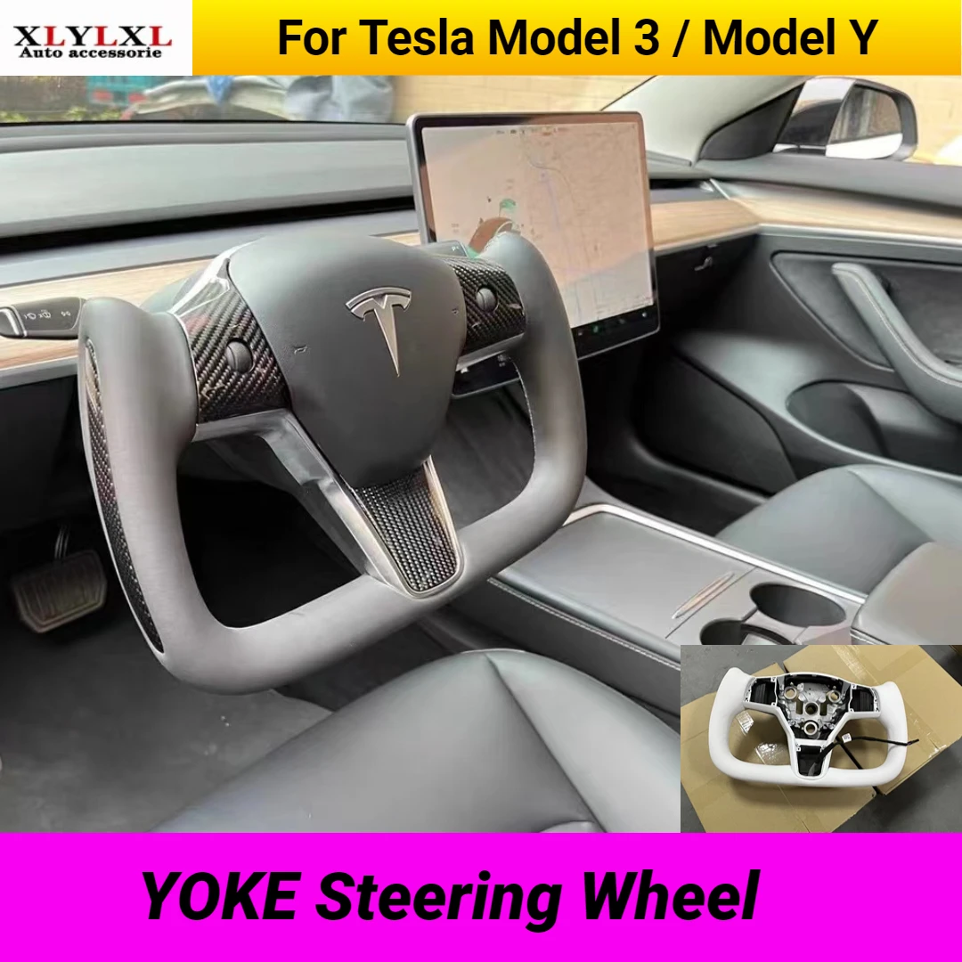 YOKE Steering Wheel for Tesla Model 3 real carbon fibre genuine leather