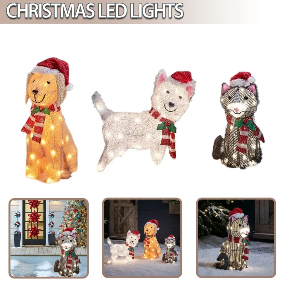 

Christmas Decoration Dog Cat Figure LED Lights Outdoor Garden Yard Winter Decoration Home Festivals Decorative Ornaments